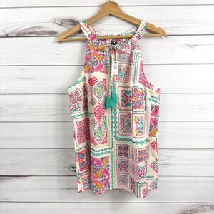 Talbots Tie‎ Front Halter Top  Painterly Tiles NWT Womens Large
